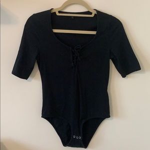 Topshop Black Lace-Up Bodysuit